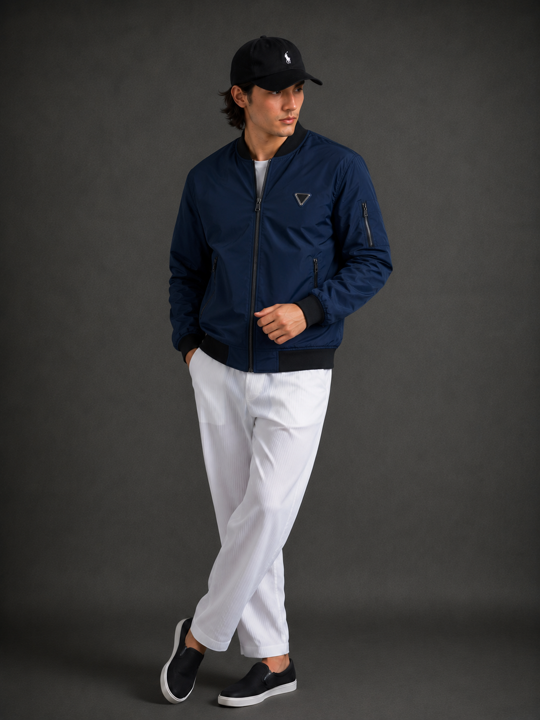 (CJ-4) Premium Navy Blue Bomber Jacket | Lightweight Zip-Up Casual Jacket