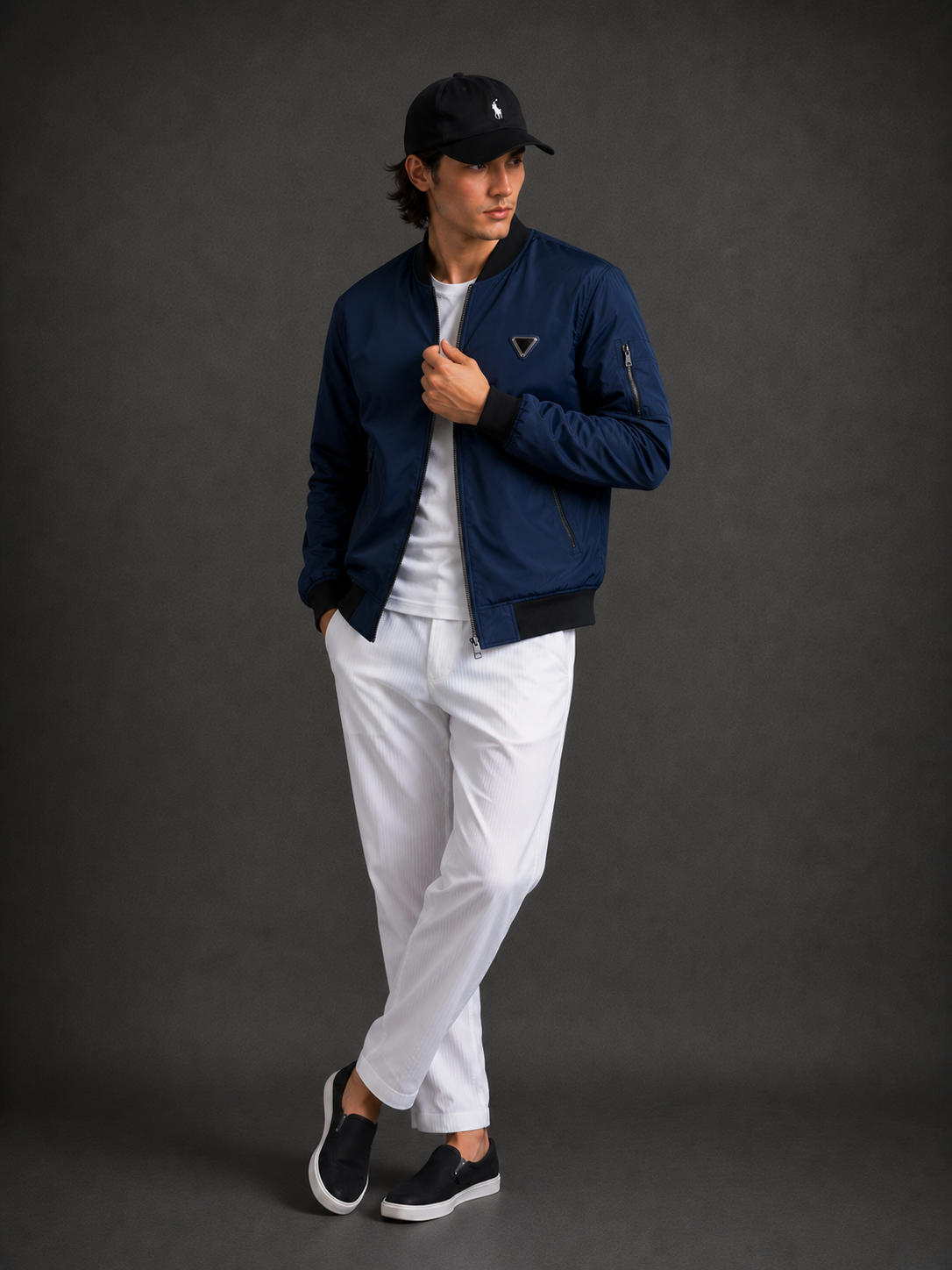 (CJ-4) Premium Navy Blue Bomber Jacket | Lightweight Zip-Up Casual Jacket
