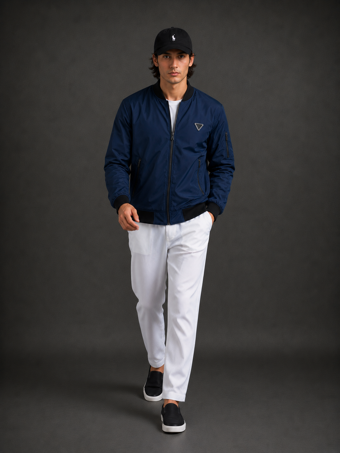 (CJ-4) Premium Navy Blue Bomber Jacket | Lightweight Zip-Up Casual Jacket
