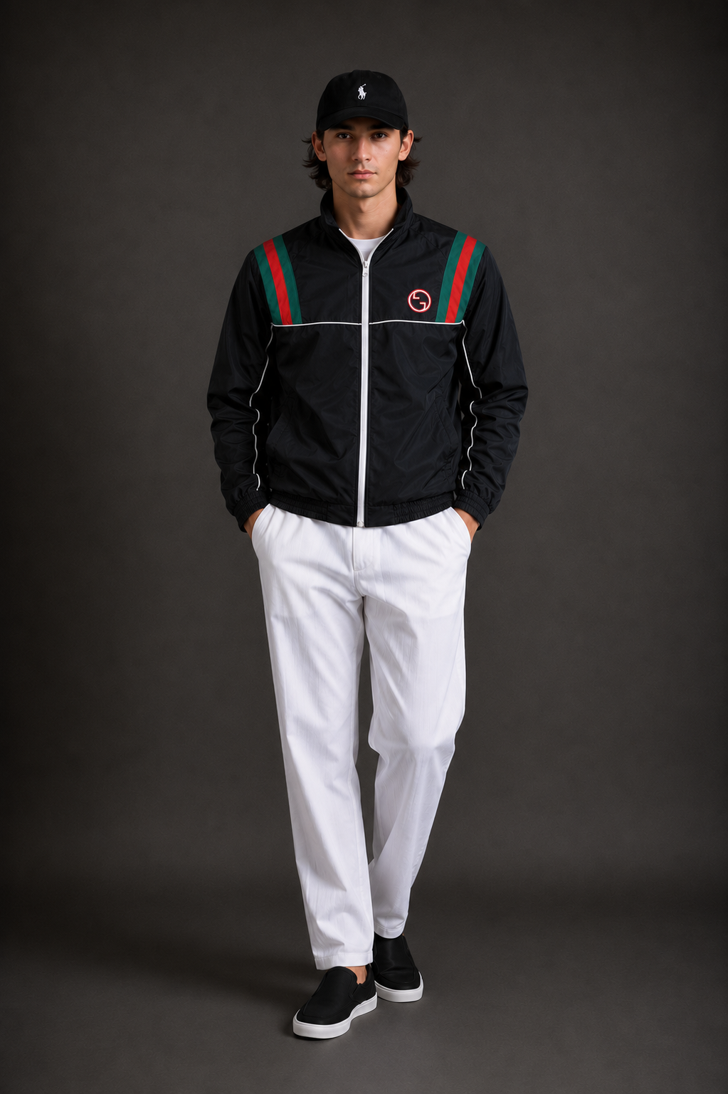 (CJ-5) Luxury Monogram Zip-Up Hooded Jacket – Premium Streetwear Windbreaker for Men | Gucci Edition