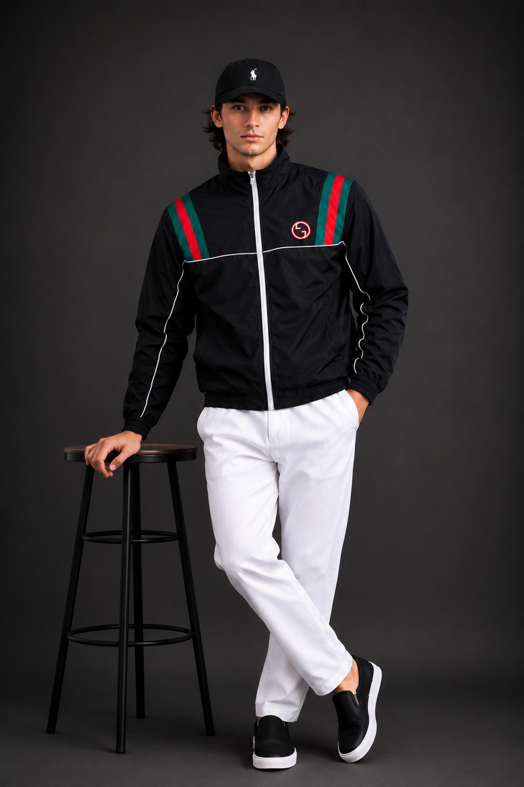 (CJ-5) Luxury Monogram Zip-Up Hooded Jacket – Premium Streetwear Windbreaker for Men | Gucci Edition