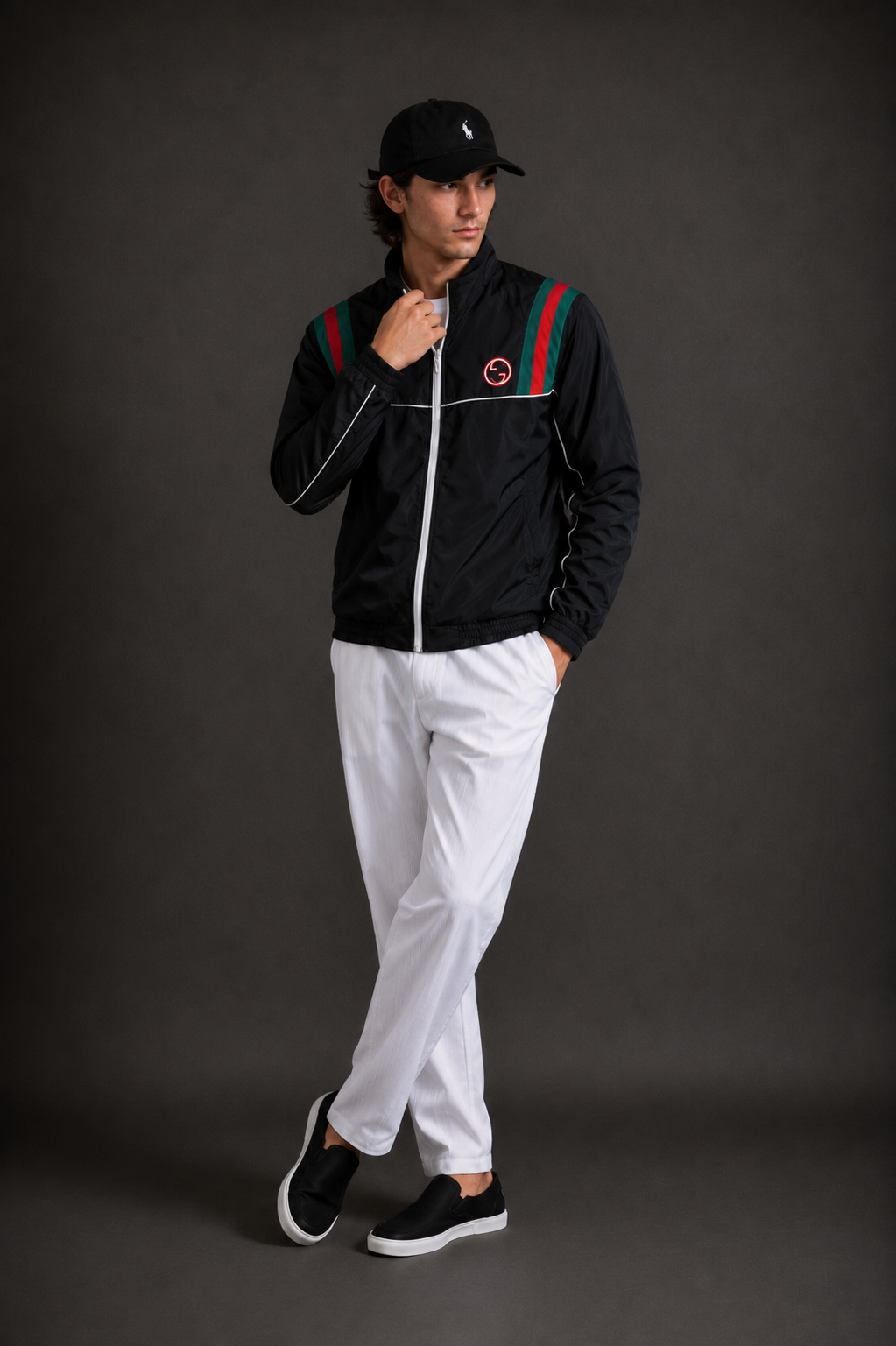 (CJ-5) Luxury Monogram Zip-Up Hooded Jacket – Premium Streetwear Windbreaker for Men | Gucci Edition