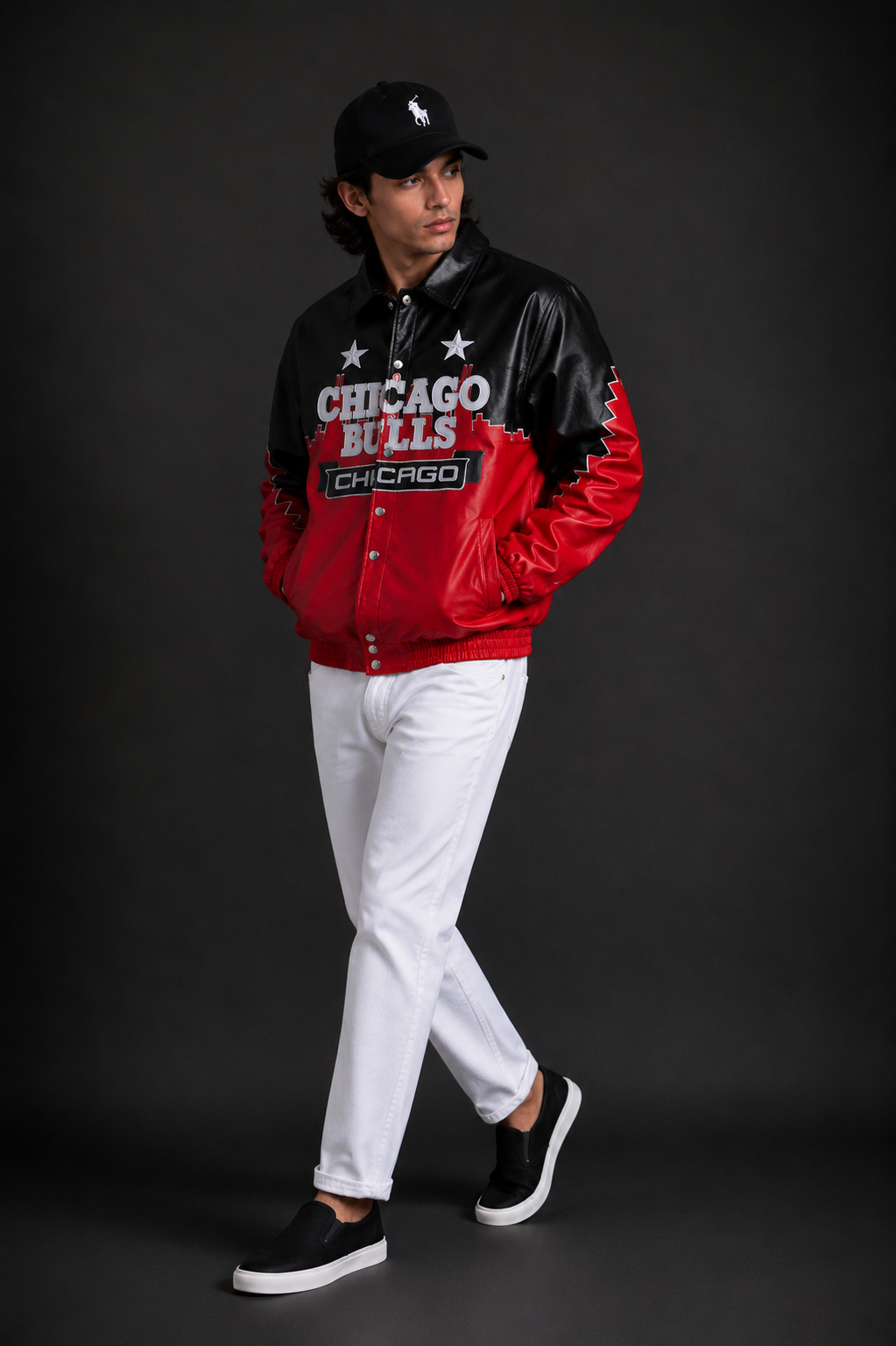 (CJ-8) Chicago Bulls Premium Black & Red Varsity Leather Jacket – Men's Streetwear Edition