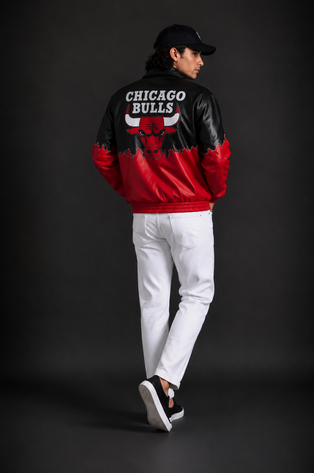 (CJ-8) Chicago Bulls Premium Black & Red Varsity Leather Jacket – Men's Streetwear Edition