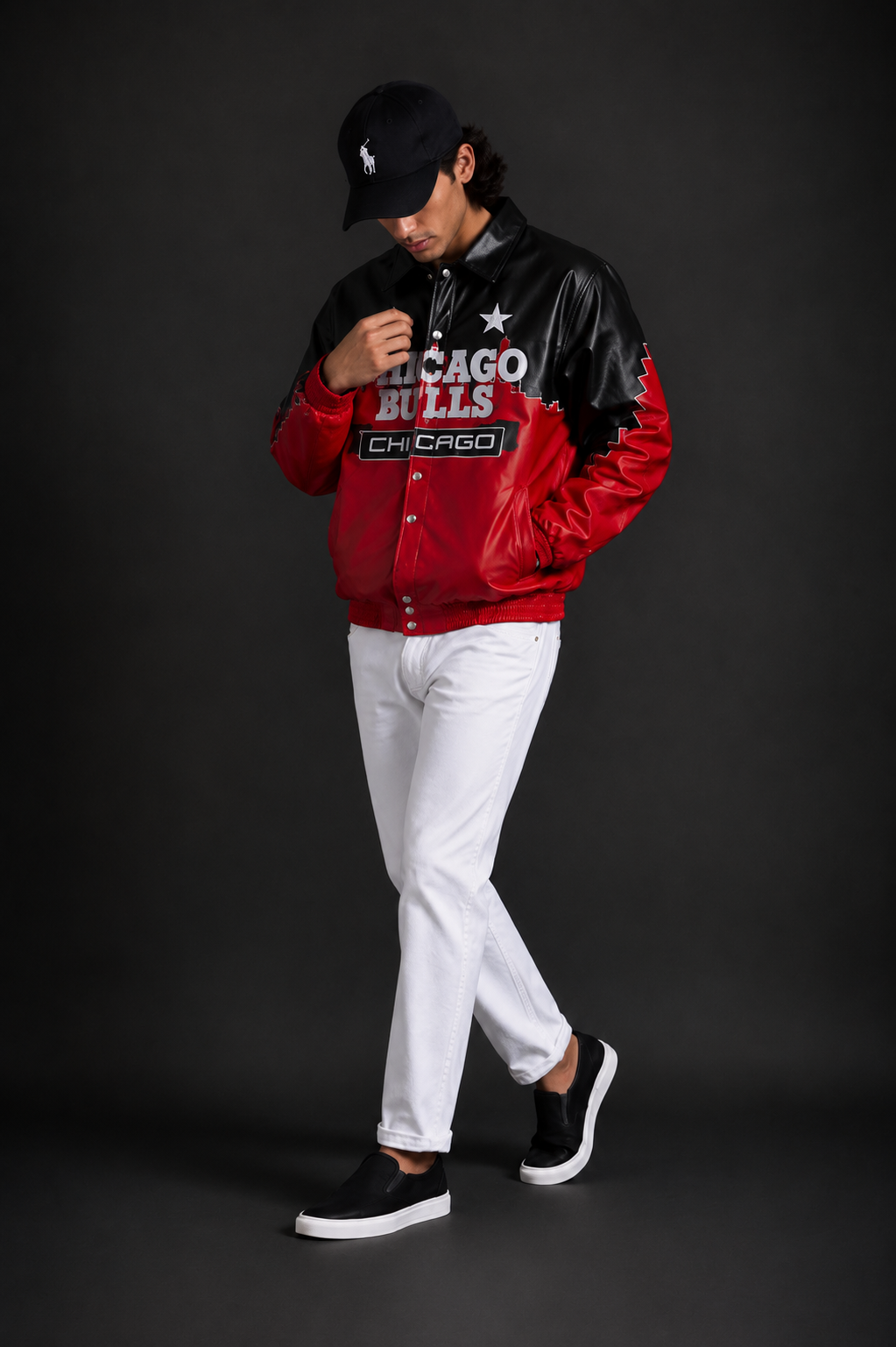 (CJ-8) Chicago Bulls Premium Black & Red Varsity Leather Jacket – Men's Streetwear Edition