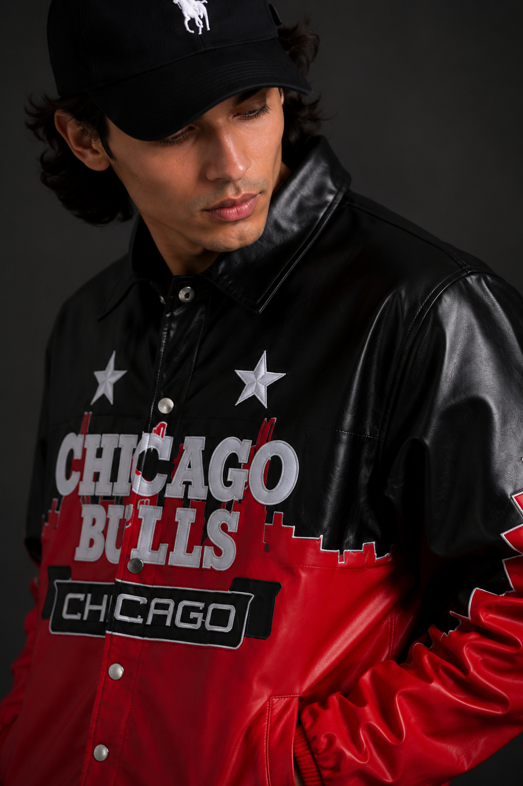 (CJ-8) Chicago Bulls Premium Black & Red Varsity Leather Jacket – Men's Streetwear Edition