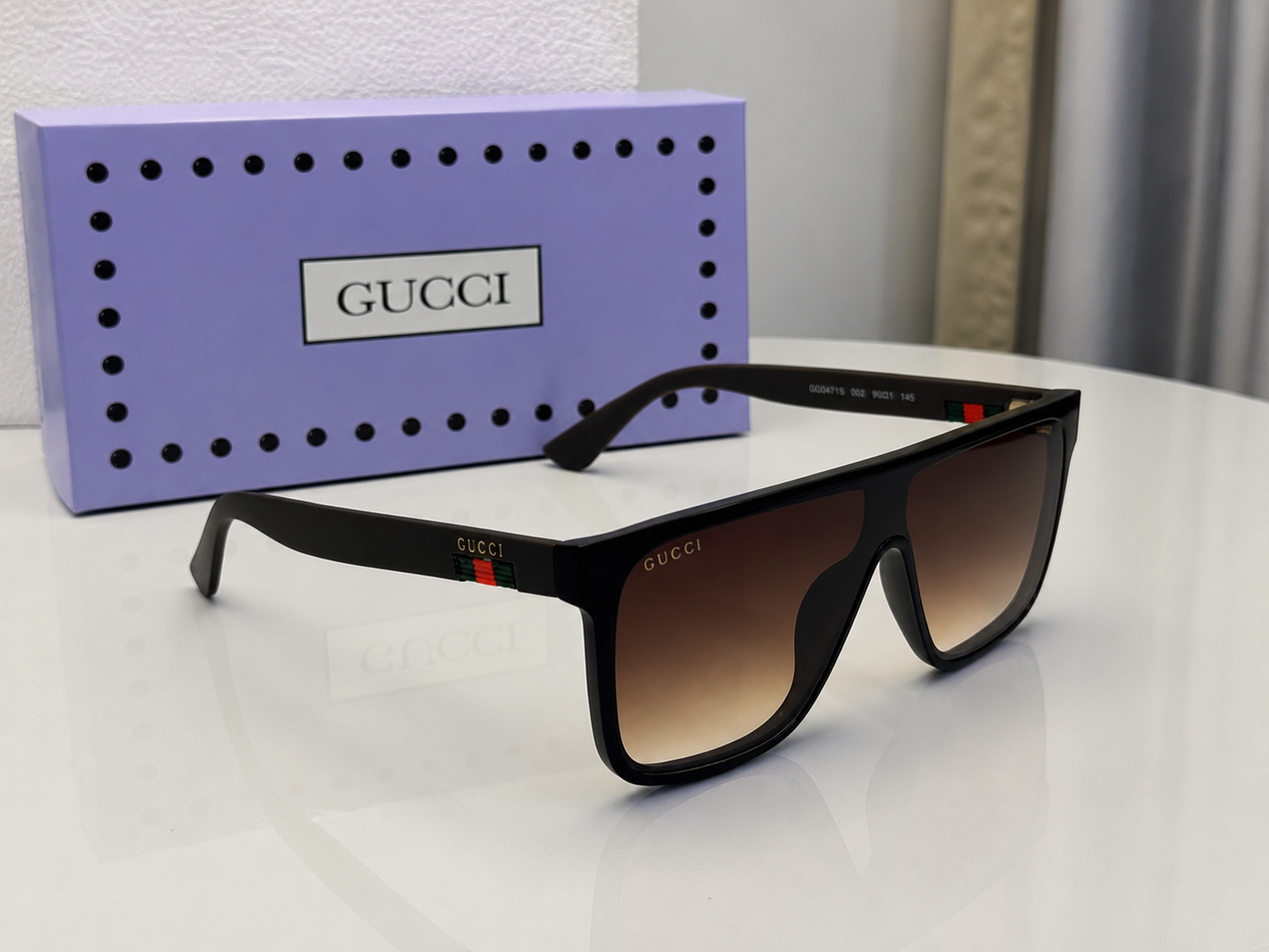 (GS-33) Gucci Premium Oversized Square Sunglasses – Black/Brown Gradient
