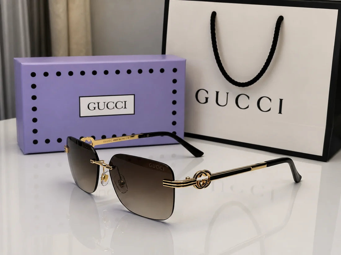 (GS-37) Gucci Premium Rimless Square Sunglasses – Luxury Gradient UV Protection Eyewear