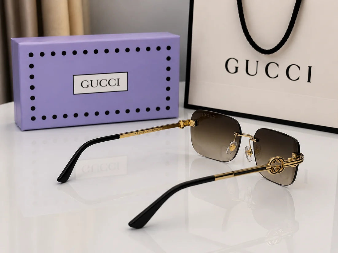(GS-37) Gucci Premium Rimless Square Sunglasses – Luxury Gradient UV Protection Eyewear