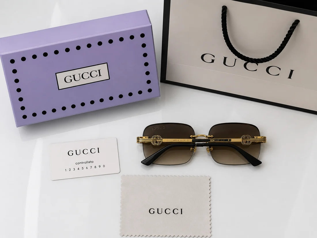 (GS-37) Gucci Premium Rimless Square Sunglasses – Luxury Gradient UV Protection Eyewear