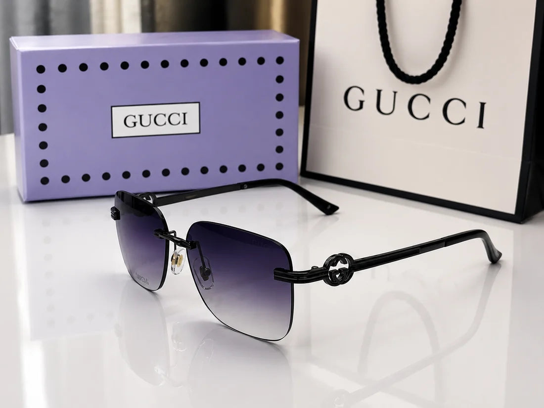 (GS-37) Gucci Premium Rimless Square Sunglasses – Luxury Gradient UV Protection Eyewear
