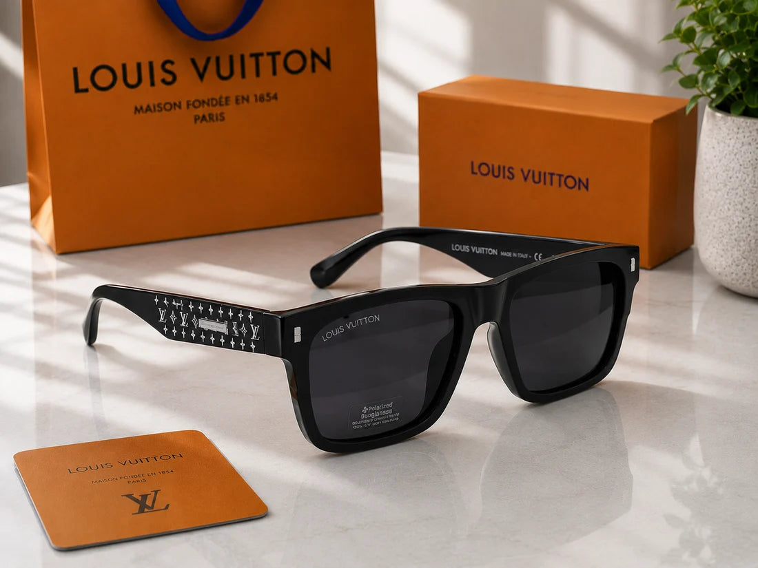 (GS-48) Louis Vuitton Premium Square Black Polarized Sunglasses – Luxury UV400 Designer Eyewear