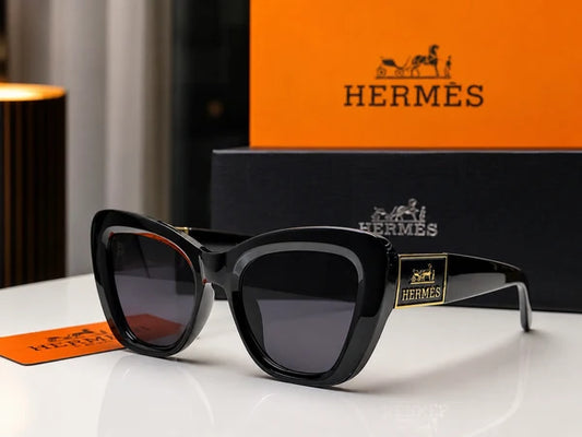 (GS-49) Hermès Luxury Oversized Black Cat-Eye Sunglasses | Premium UV Protection Eyewear