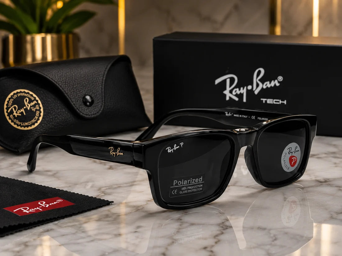 (GS-51) Ray-Ban Tech Polarized Square Sunglasses – Premium Black Frame | UV400 Protection