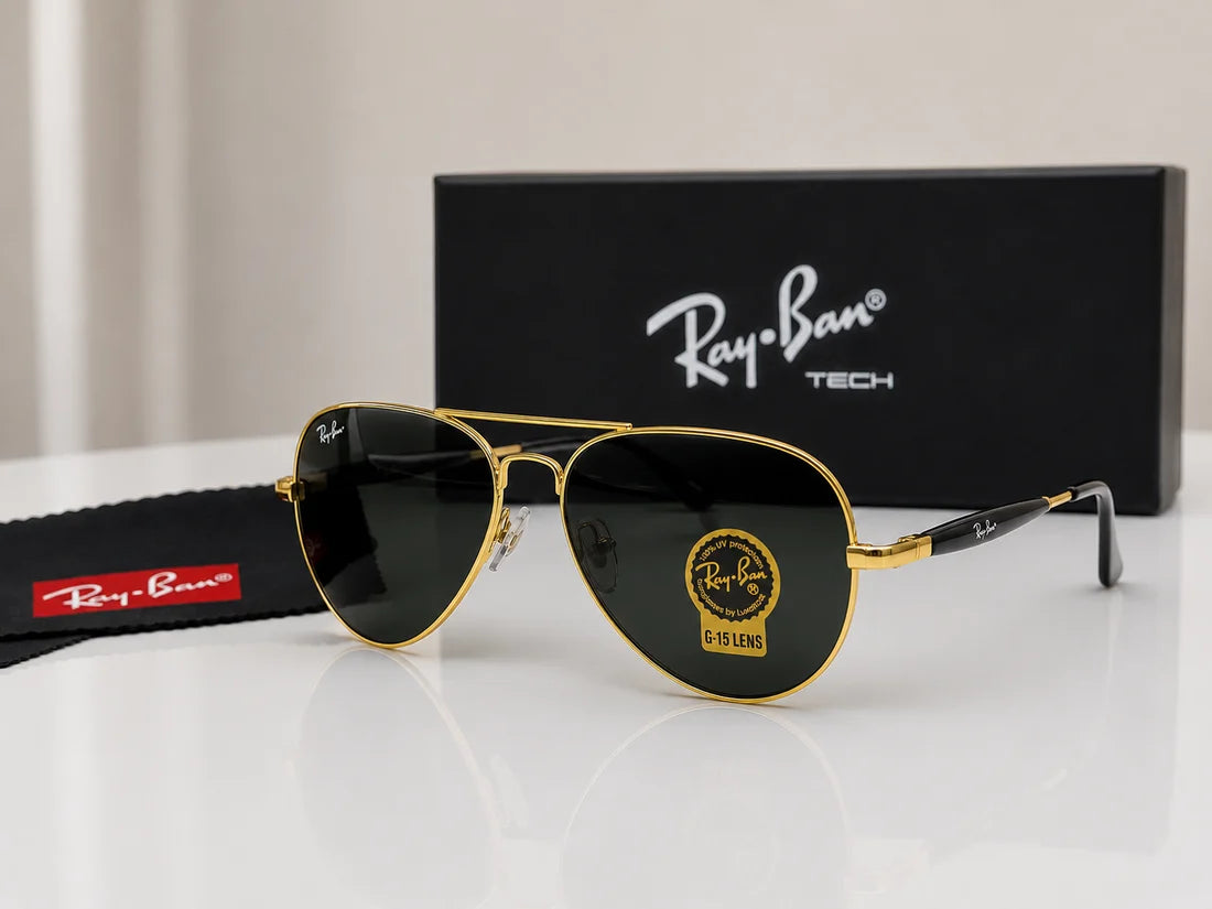 (GS-53) Ray-Ban Classic Aviator G-15 Polarized Sunglasses – Premium UV Protection | Luxury Metal Frame