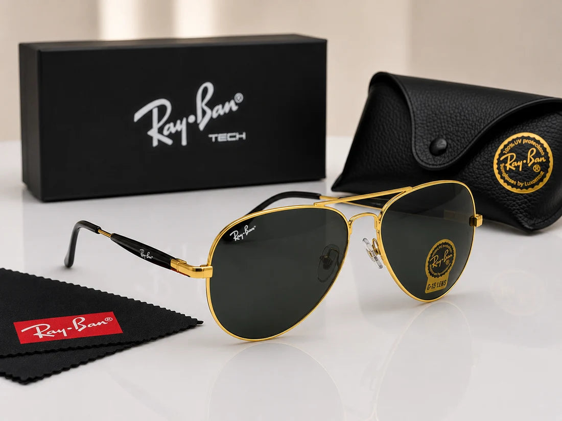 (GS-53) Ray-Ban Classic Aviator G-15 Polarized Sunglasses – Premium UV Protection | Luxury Metal Frame