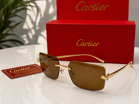 (GS-57) Luxury Rimless Square Sunglasses  – Gold Metal Frame | UV400 Designer Style Eyewear |