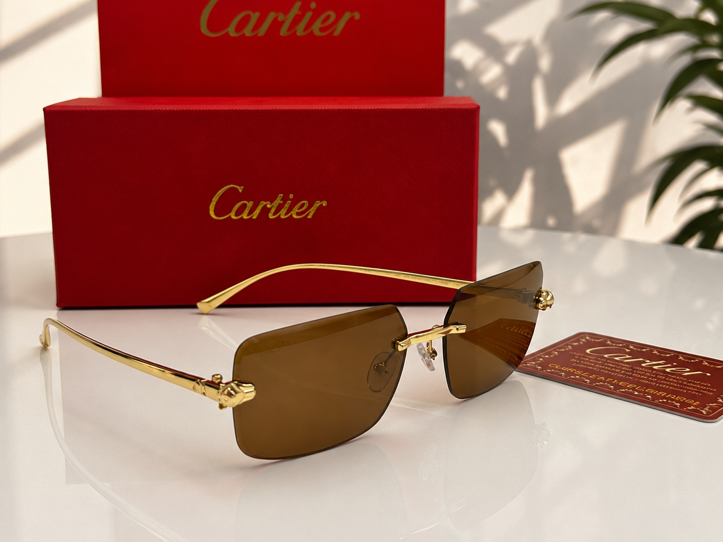 (GS-57) Luxury Rimless Square Sunglasses  – Gold Metal Frame | UV400 Designer Style Eyewear |