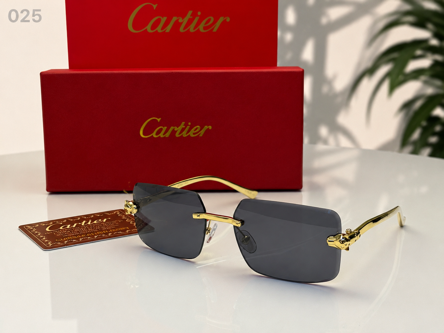 (GS-57) Luxury Rimless Square Sunglasses  – Gold Metal Frame | UV400 Designer Style Eyewear |