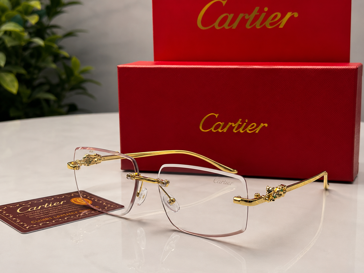 (GS-58( Luxury Rimless Square Sunglasses – Premium Gold Metal Frame | UV400 Protection |