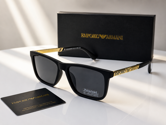(GS-64) Emporio Armani Premium Square Sunglasses – Black Frame | UV400 Polarized Lens