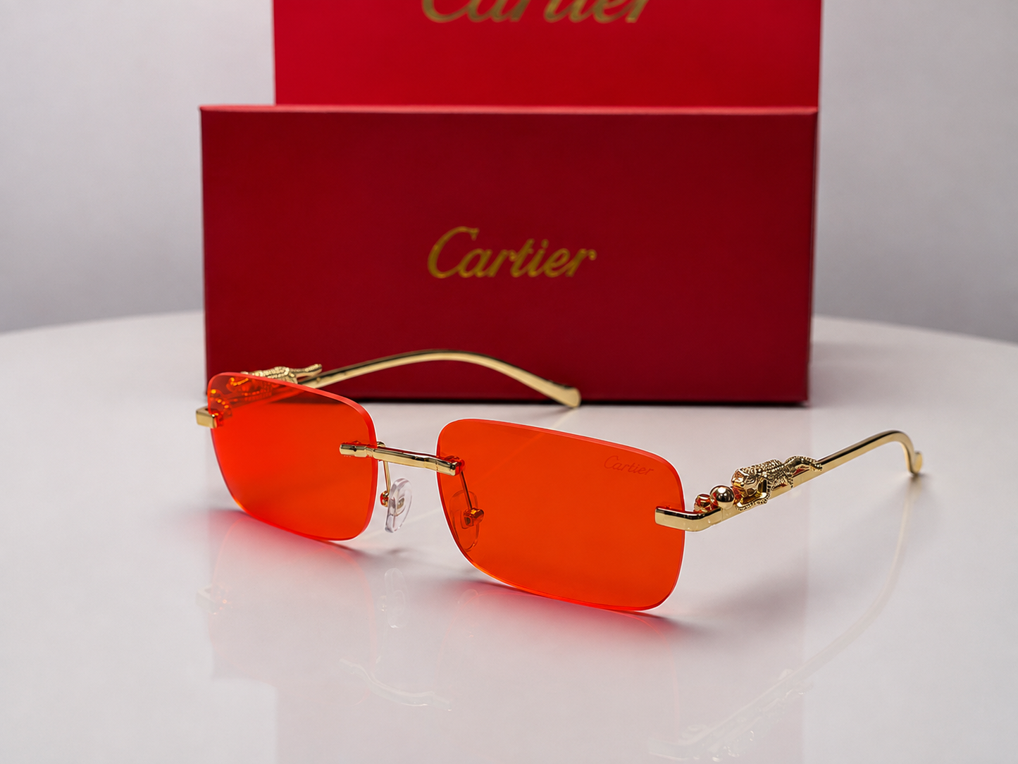 (GS-68) Luxury Rimless Panther Collection – Premium Gold Frame UV Protection Sunglasses & Optical Glasses