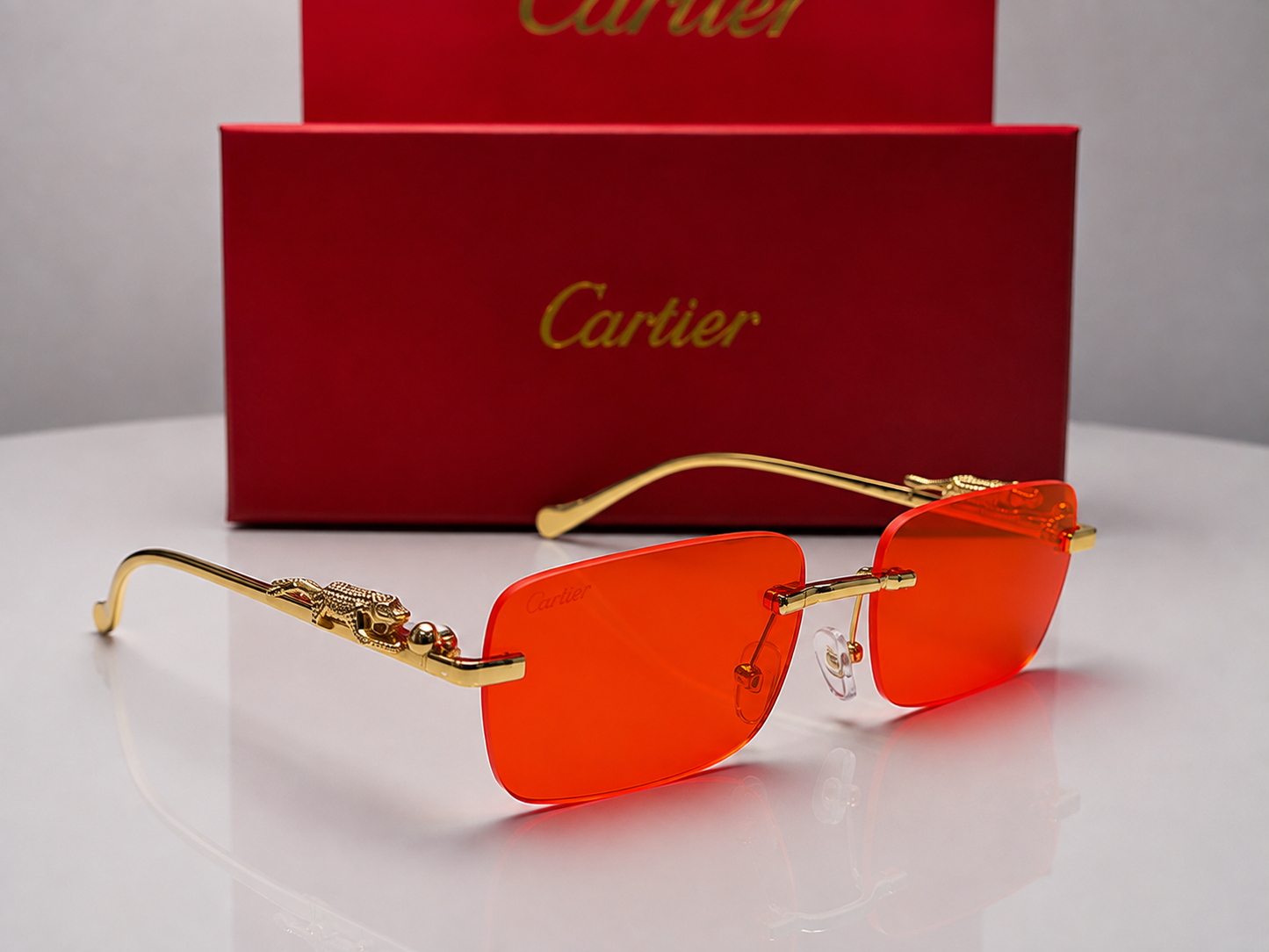 (GS-68) Luxury Rimless Panther Collection – Premium Gold Frame UV Protection Sunglasses & Optical Glasses
