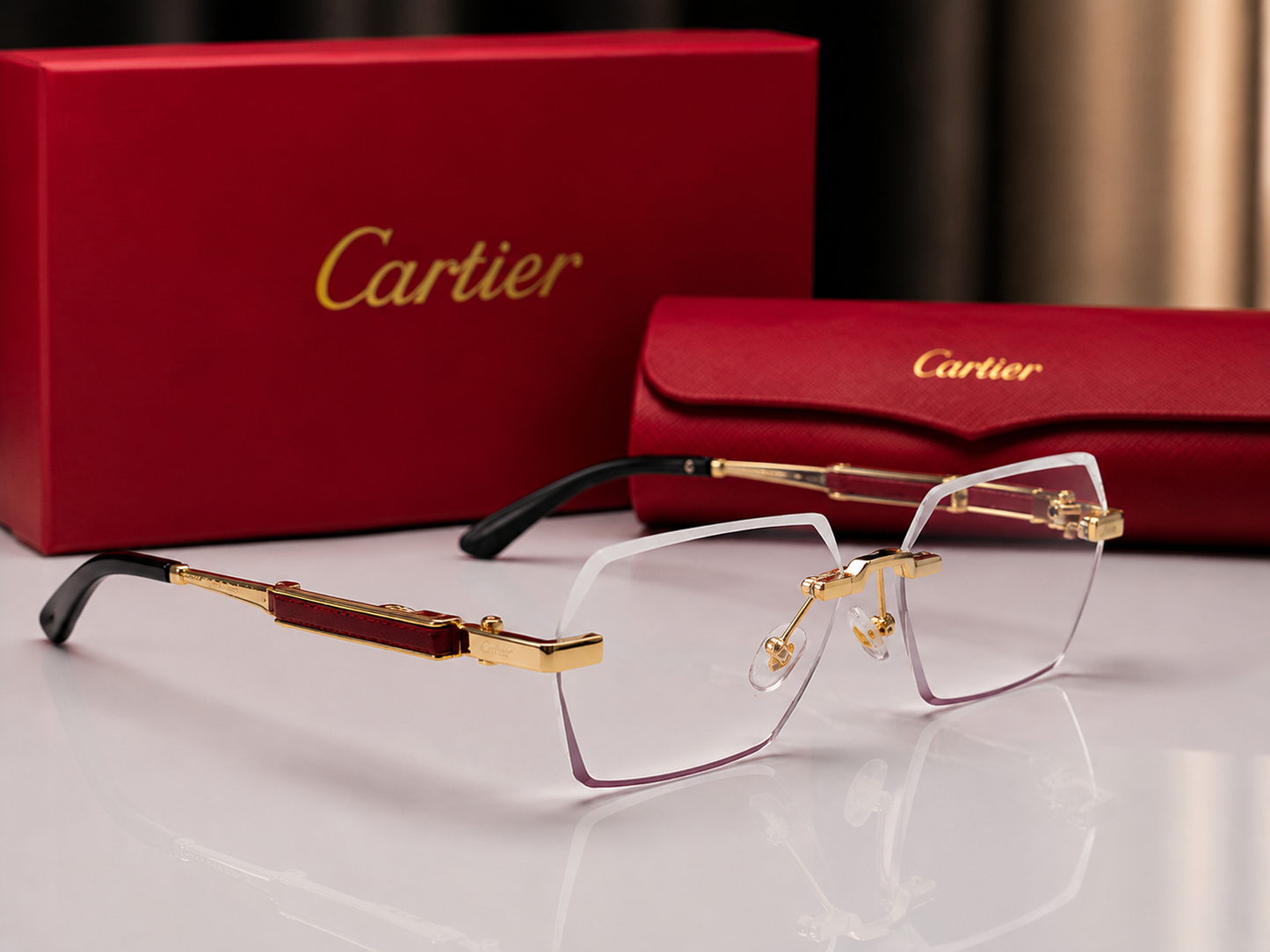 (GS-69) Cartier Rimless Luxury Eyewear – Gold Frame Designer Glasses & Sunglasses