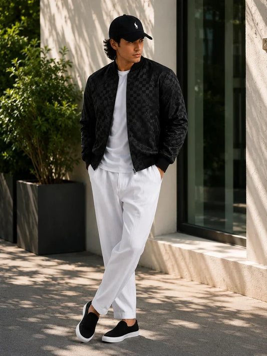 (CJ-34) Urban : Shadow-Embossed  Bomber Jacket