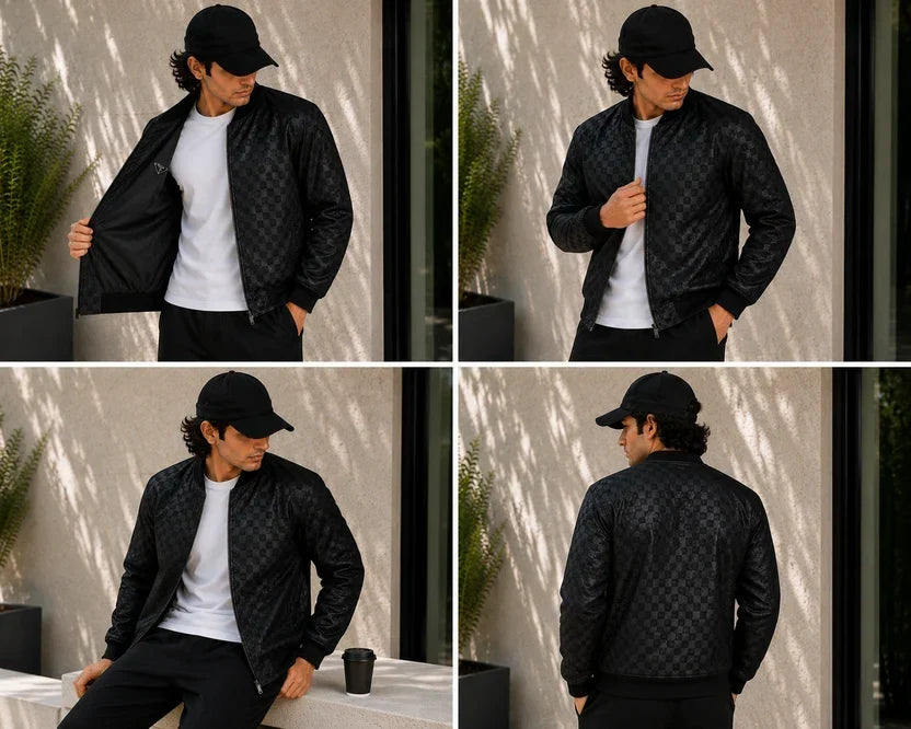(CJ-34) Urban : Shadow-Embossed  Bomber Jacket