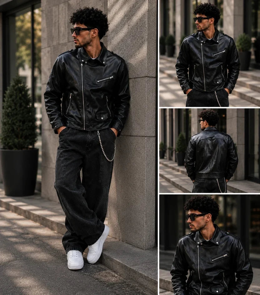 (CJ-18) Premium Black Leather Biker Jacket