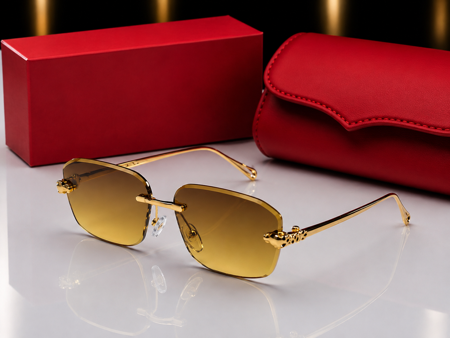 (GS-77) Luxury Rimless Square Sunglasses  – Premium Gold Metal Frame | UV400 Gradient Lens