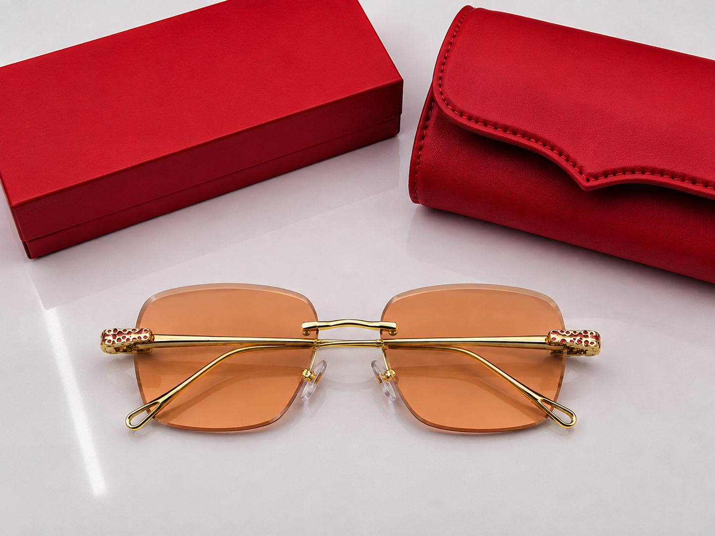 (GS-77) Luxury Rimless Square Sunglasses  – Premium Gold Metal Frame | UV400 Gradient Lens