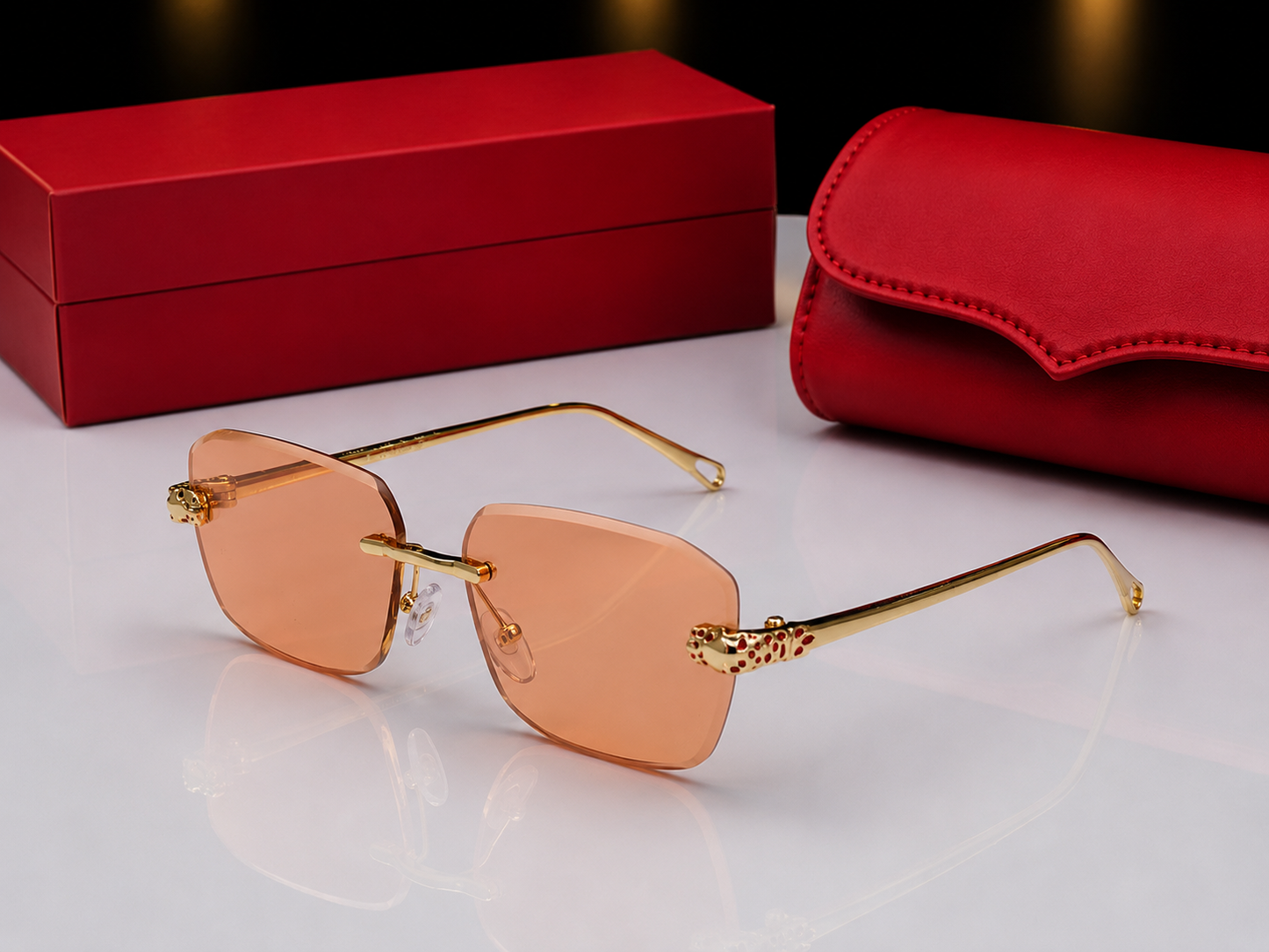 (GS-77) Luxury Rimless Square Sunglasses  – Premium Gold Metal Frame | UV400 Gradient Lens