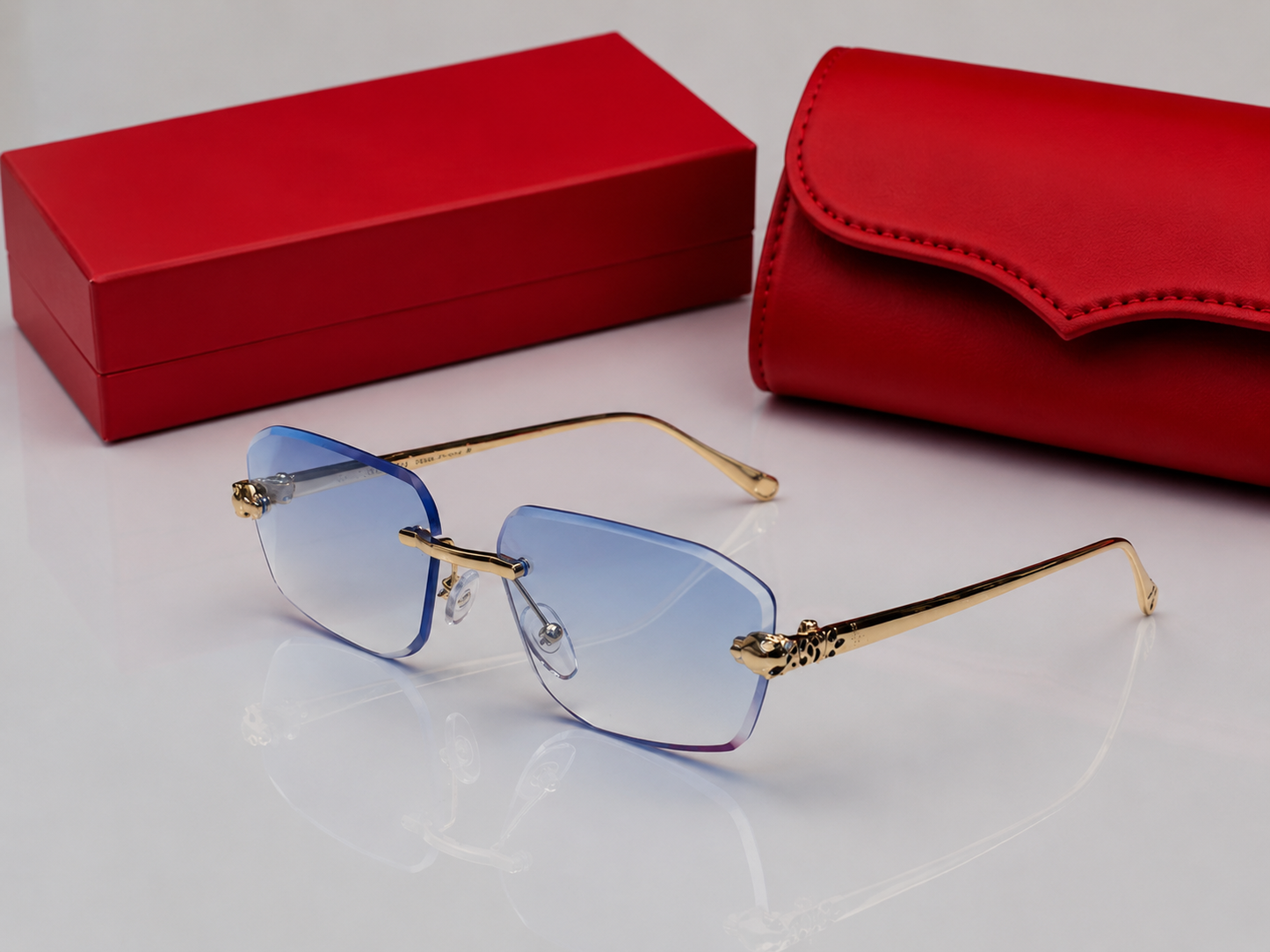 (GS-77) Luxury Rimless Square Sunglasses  – Premium Gold Metal Frame | UV400 Gradient Lens