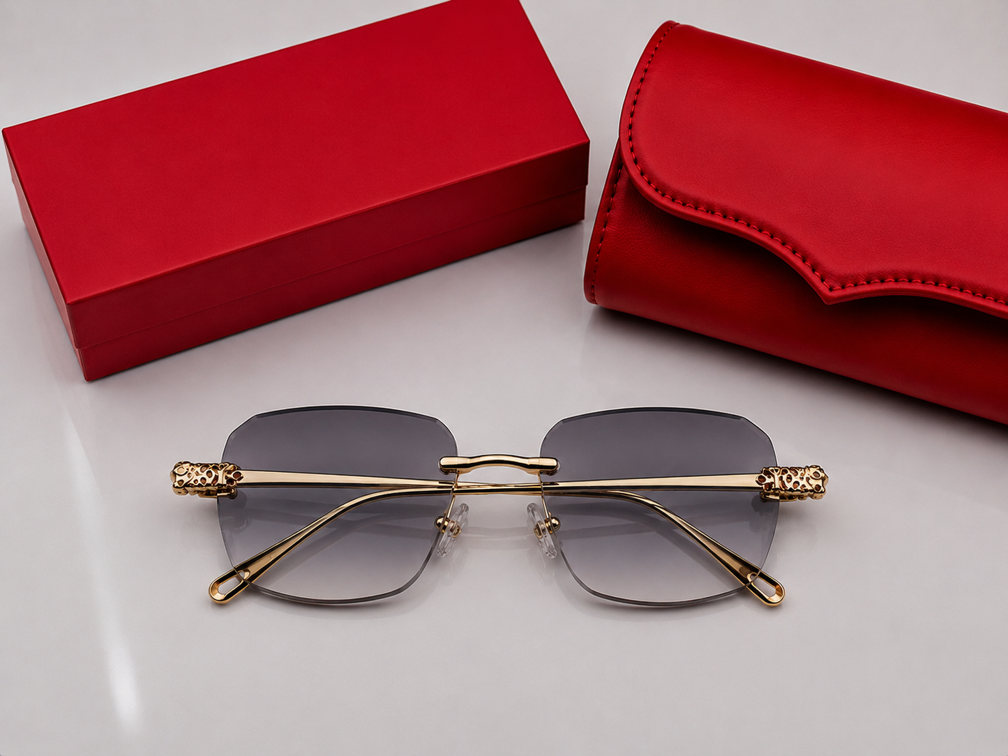 (GS-77) Luxury Rimless Square Sunglasses  – Premium Gold Metal Frame | UV400 Gradient Lens