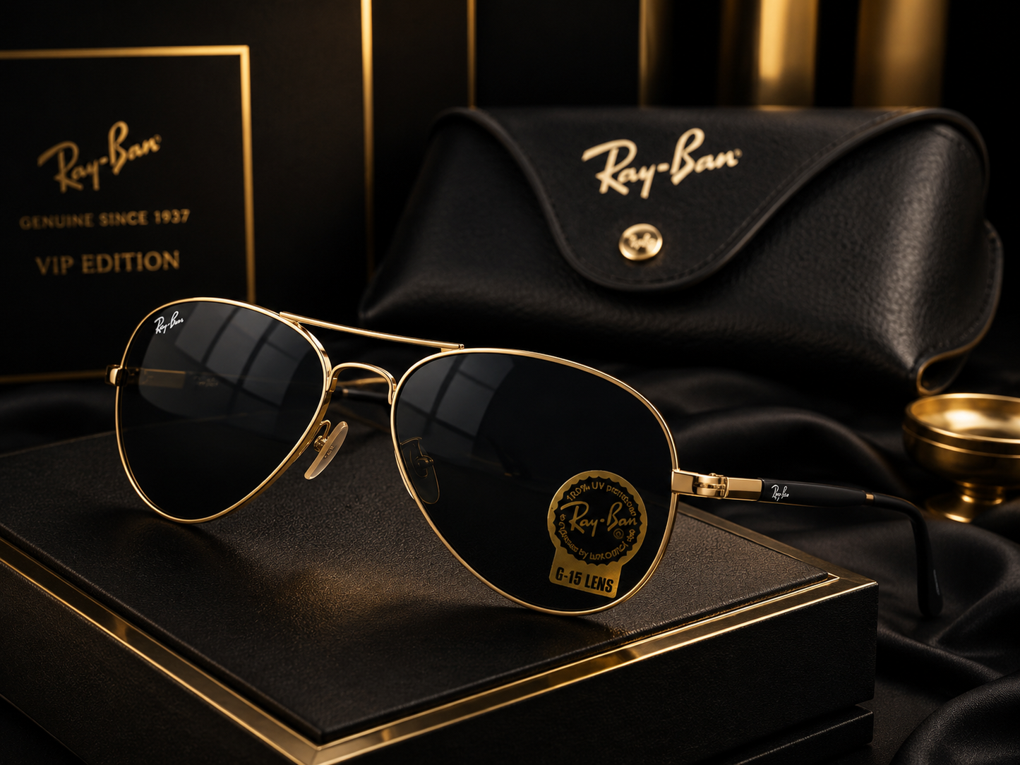 (GS-9) Ray-Ban Style Premium Black Aviator Sunglasses | UV400 Protection | Luxury Edition