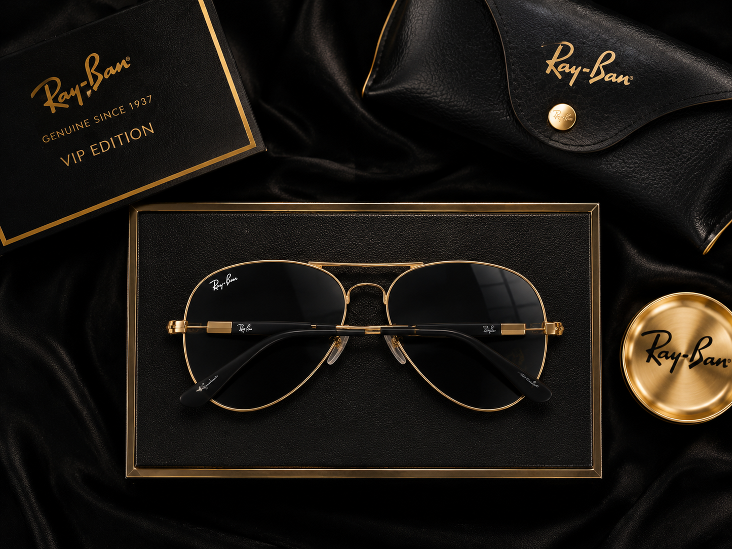 (GS-9) Ray-Ban Style Premium Black Aviator Sunglasses | UV400 Protection | Luxury Edition