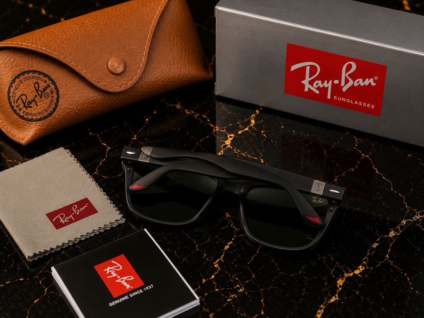 (GS-10) Ray-Ban Ferrari Style Black Sunglasses | Premium UV400 Protection | Brand New