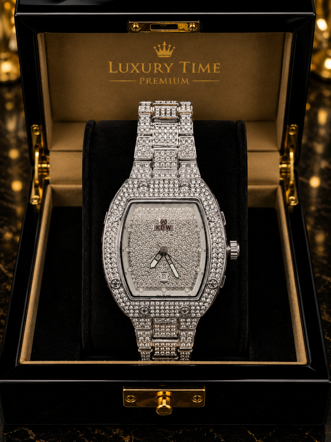 (WH-9) KDW Luxury Iced Out Diamond Watch – Premium Silver Edition