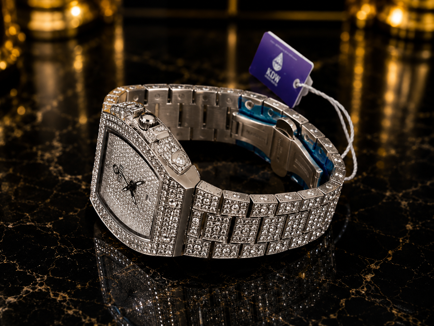 (WH-9) KDW Luxury Iced Out Diamond Watch – Premium Silver Edition