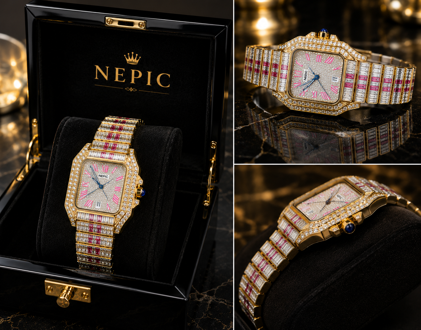 (WH-10) NEPIC Luxury Diamond Watch – Premium Iced Out Crystal Men's Wrist Watch