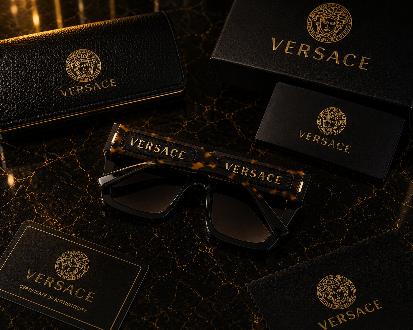 (GS-26) Versace Premium Black Square Sunglasses – Luxury Edition