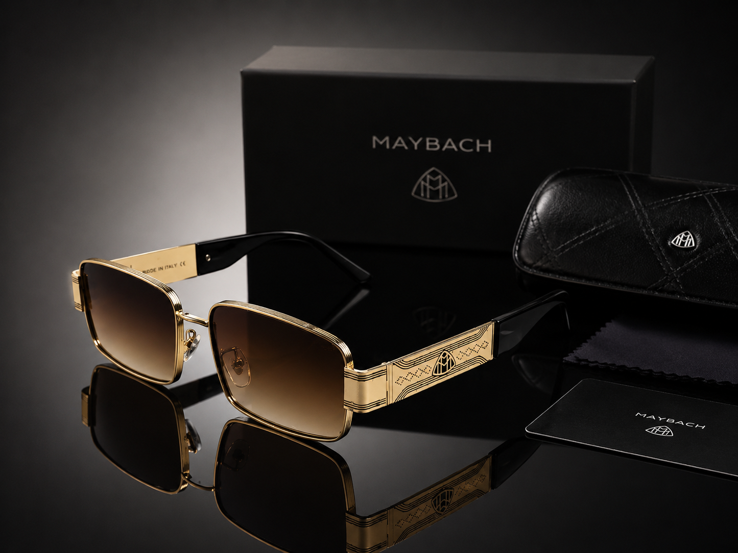 (GS-27) Maybach Luxury Gold Rectangular Sunglasses – Premium Designer UV400 Eyewear