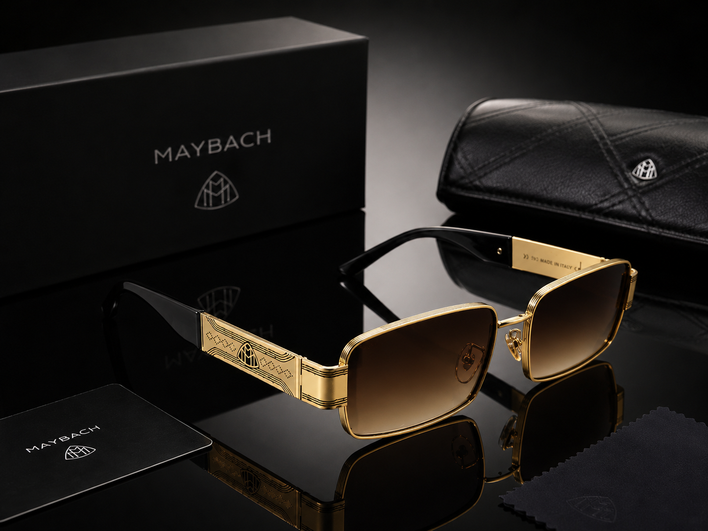 (GS-27) Maybach Luxury Gold Rectangular Sunglasses – Premium Designer UV400 Eyewear