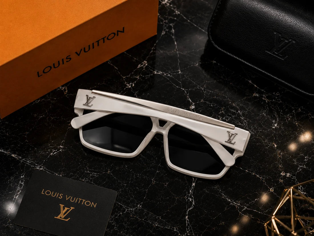 (GS-38) Louis Vuitton Premium White Square Sunglasses – Luxury Oversized UV Protection Eyewear