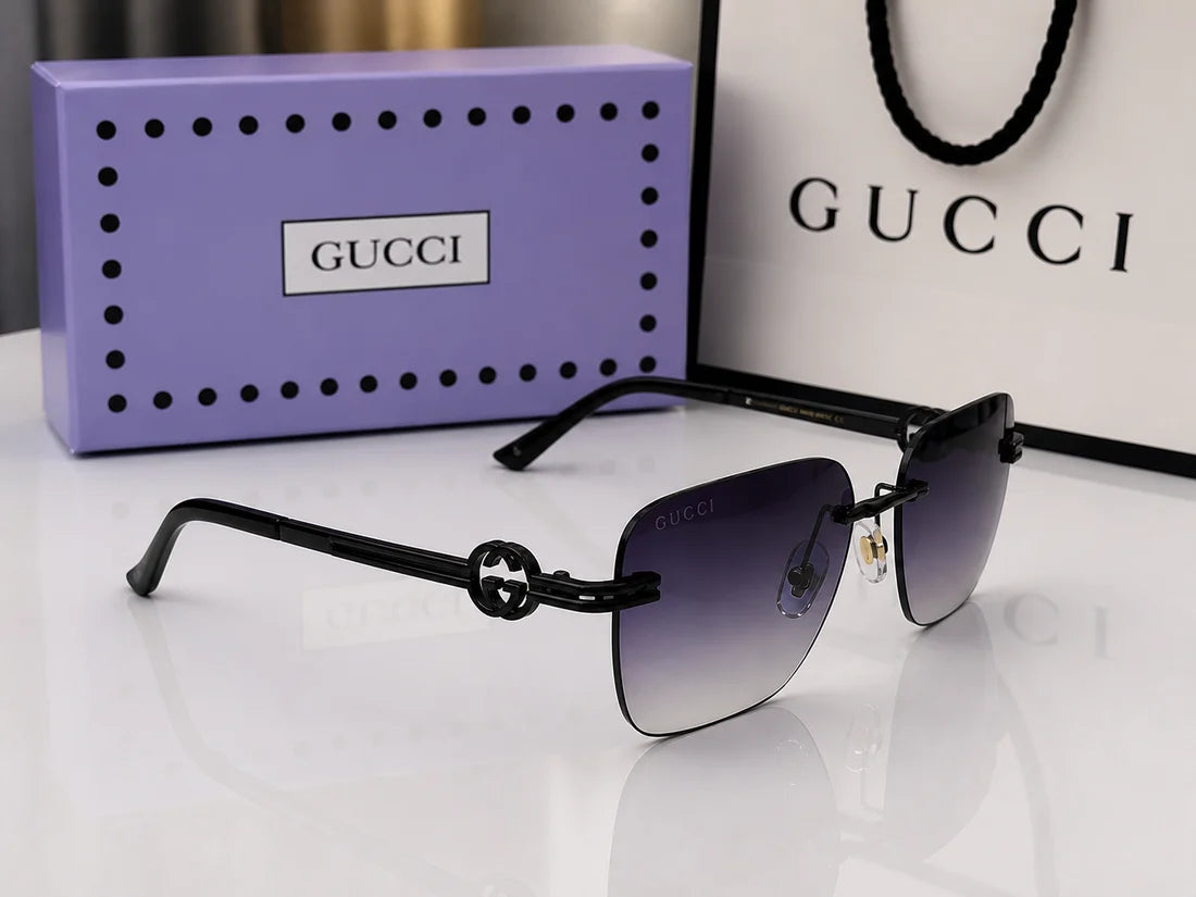 (GS-37) Gucci Premium Rimless Square Sunglasses – Luxury Gradient UV Protection Eyewear