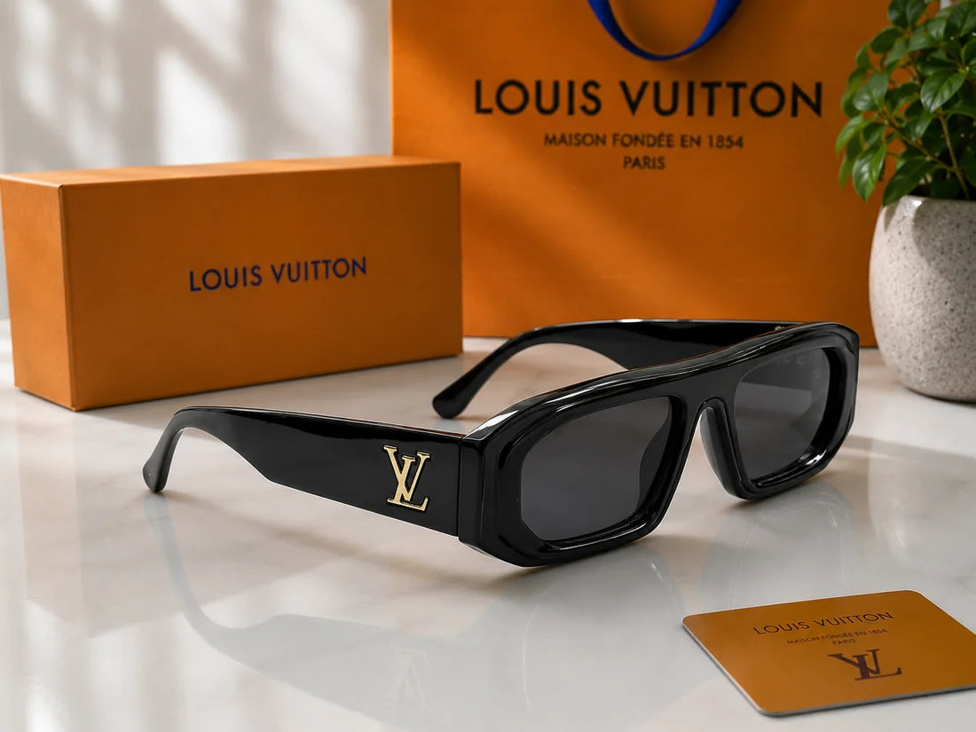(GS-46) Louis Vuitton Premium Black Rectangular Sunglasses – Luxury UV400 Fashion Eyewear