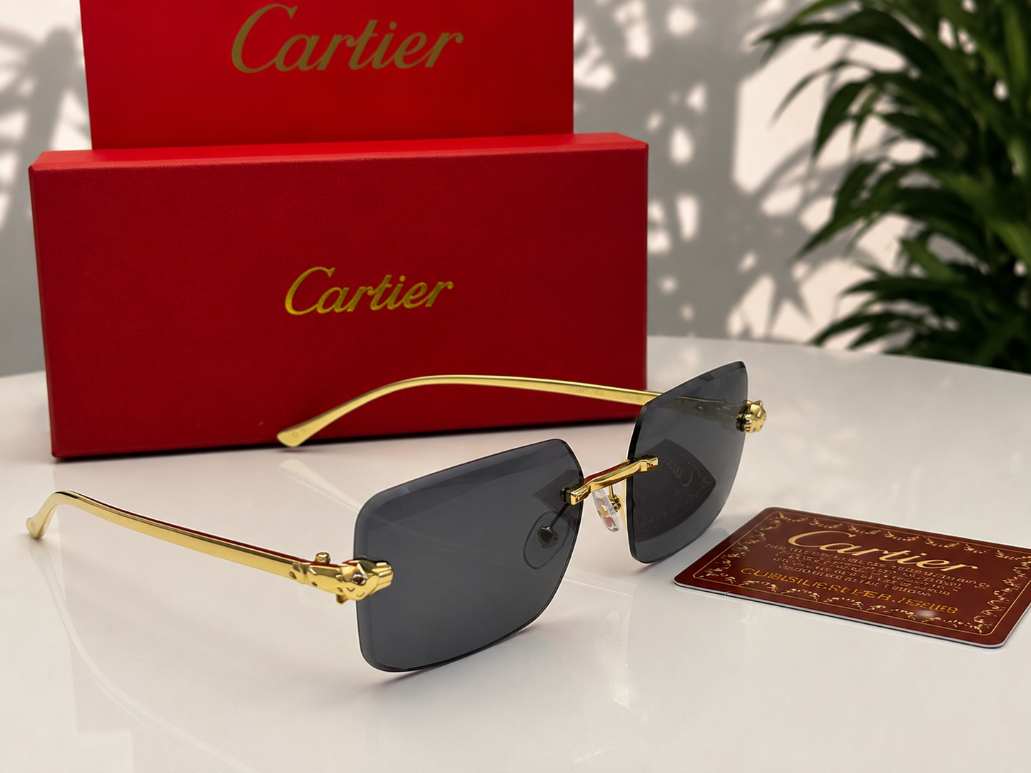 (GS-57) Luxury Rimless Square Sunglasses  – Gold Metal Frame | UV400 Designer Style Eyewear |