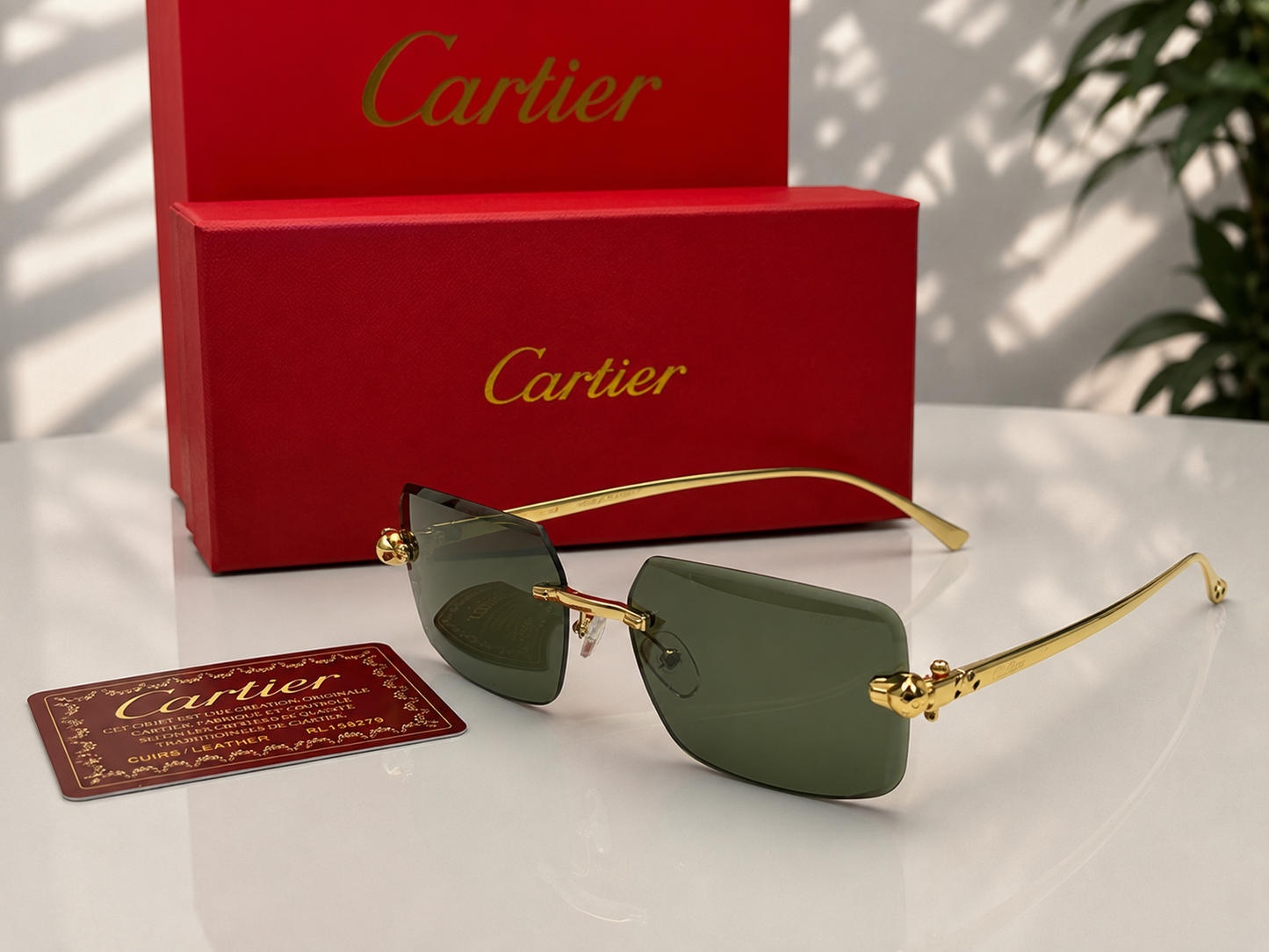 (GS-57) Luxury Rimless Square Sunglasses  – Gold Metal Frame | UV400 Designer Style Eyewear |